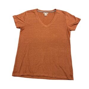 Carbon2Cobalt ladies veck large linen spandex pumpkin‎ orange vneck top